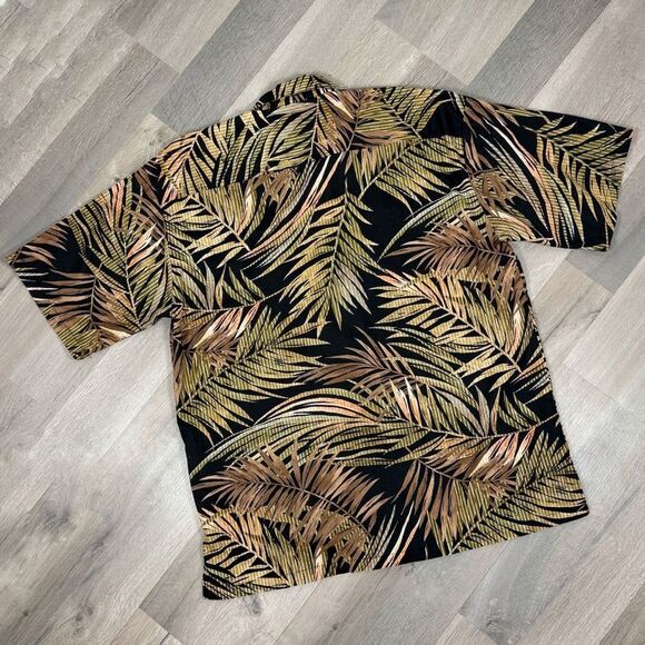 Tori Richard Tropical Palm Leaf Hawaiian Camp Shirt Black Tan Green Large - Picture 7 of 11